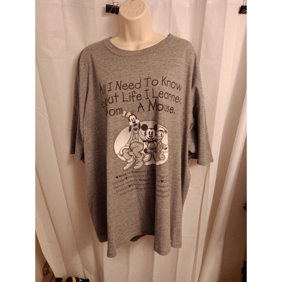 VTG MICKEY, INC "ALL I NEED TO KNOW ABOUT LIFE..." HEATHER GRAY T-SHIRT 2XL - Picture 1 of 5